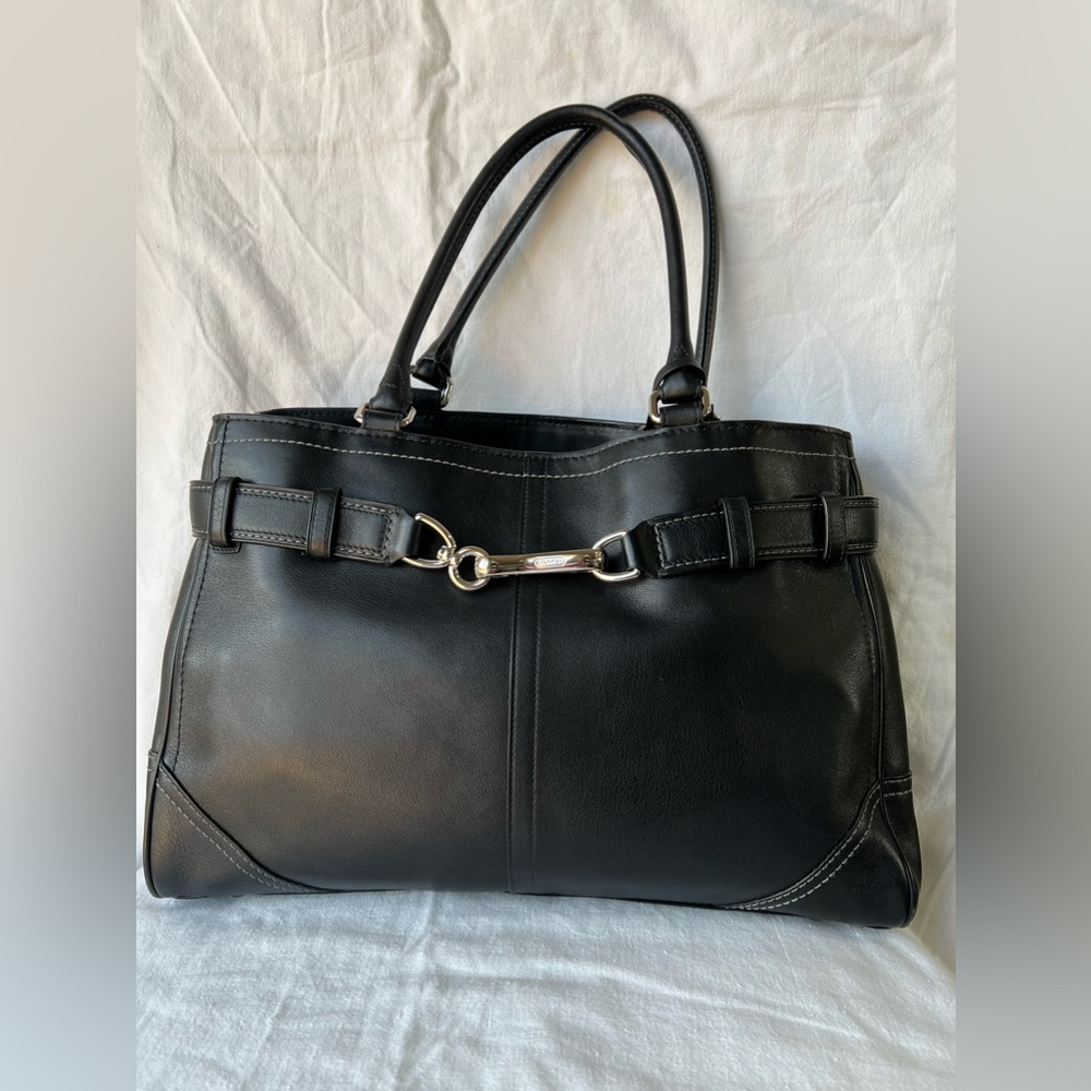 ✨Coach Large Hampton Black Leather Satchel Hand Shoulder Bag
